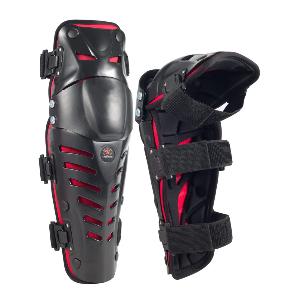Motorcycle Knee Shin Guards With Impact Resistant Shell And Extended Shin Coverage, Adjustable Motocross Knee Pads For Men, Red 9070919865879