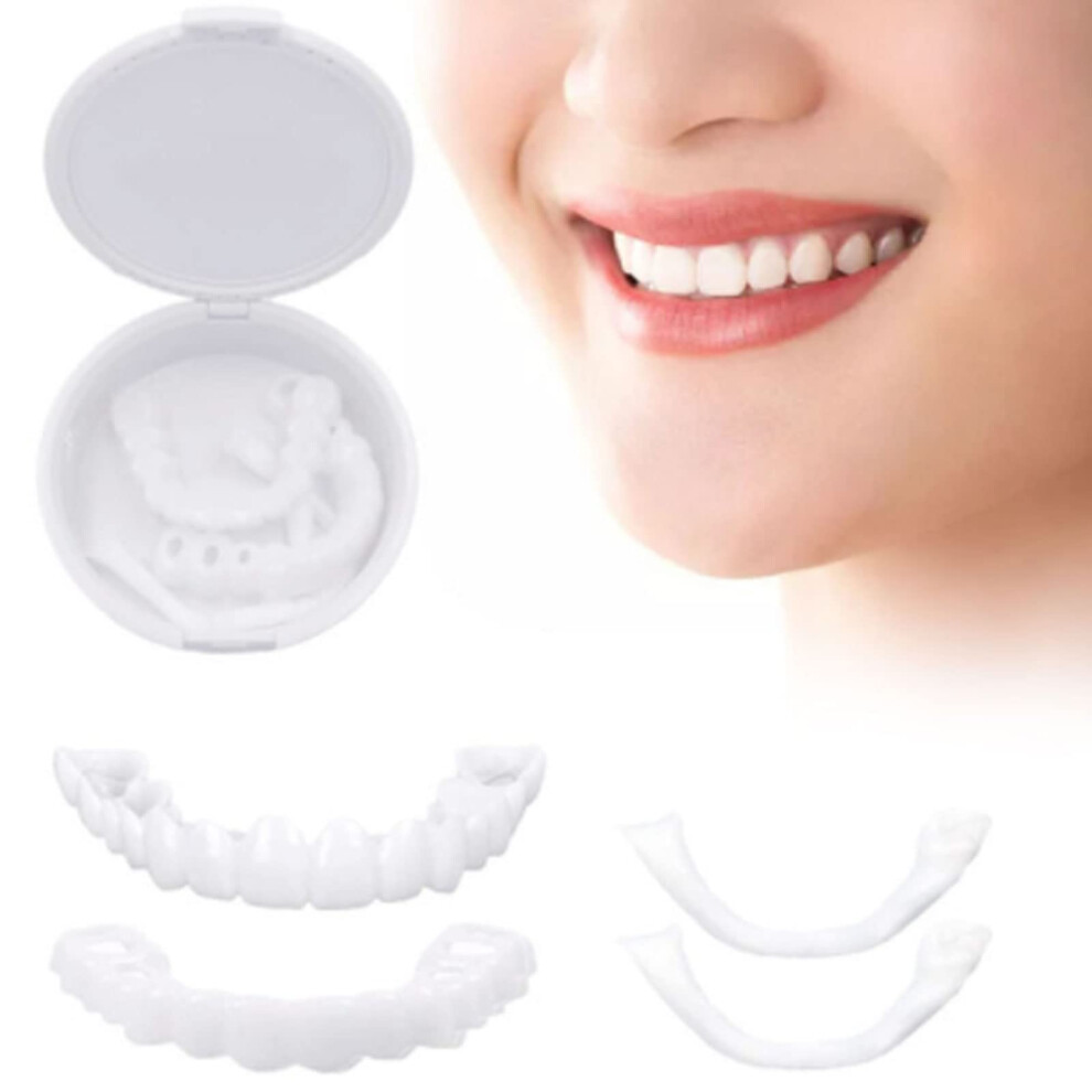 2 Pairs Snap On Veneers Fake Teeth for Upper and Lower Teeth Instant Smile Makeover Natural Shade