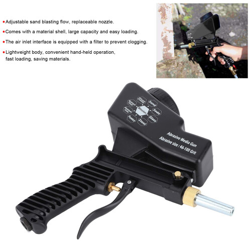Handheld Sandblasting Gun, Adjustable Flow Portable Sandblaster for Quick Rust Removal, Black 2