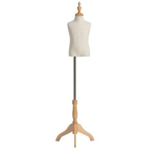Adjustable Medium Size Child Mannequin Dress Form with Linen Torso and Stable Solid Wood Base