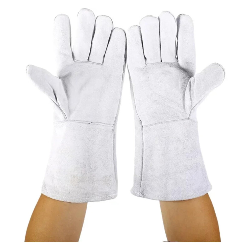 Heat Resistant Cow Leather Welding Gloves Gray Heavyduty Fireproof Protection For Bbq Fireplace Oven Welder 9044945319620