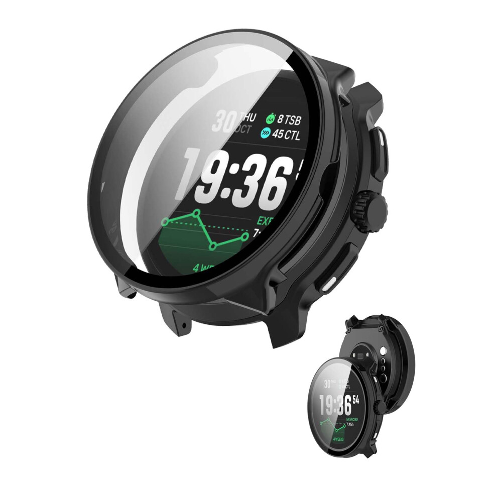 Screen Protector Case With 9H Tempered Glass, Full Coverage, For Suunto Race 2 Black 9113335657861