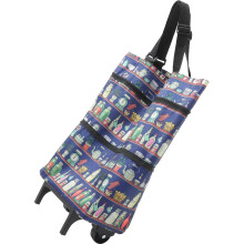 Folding Shopping Trolley with Wheels, Large Capacity Waterproof Tote, Long Handle, Blue 50x27x15cm