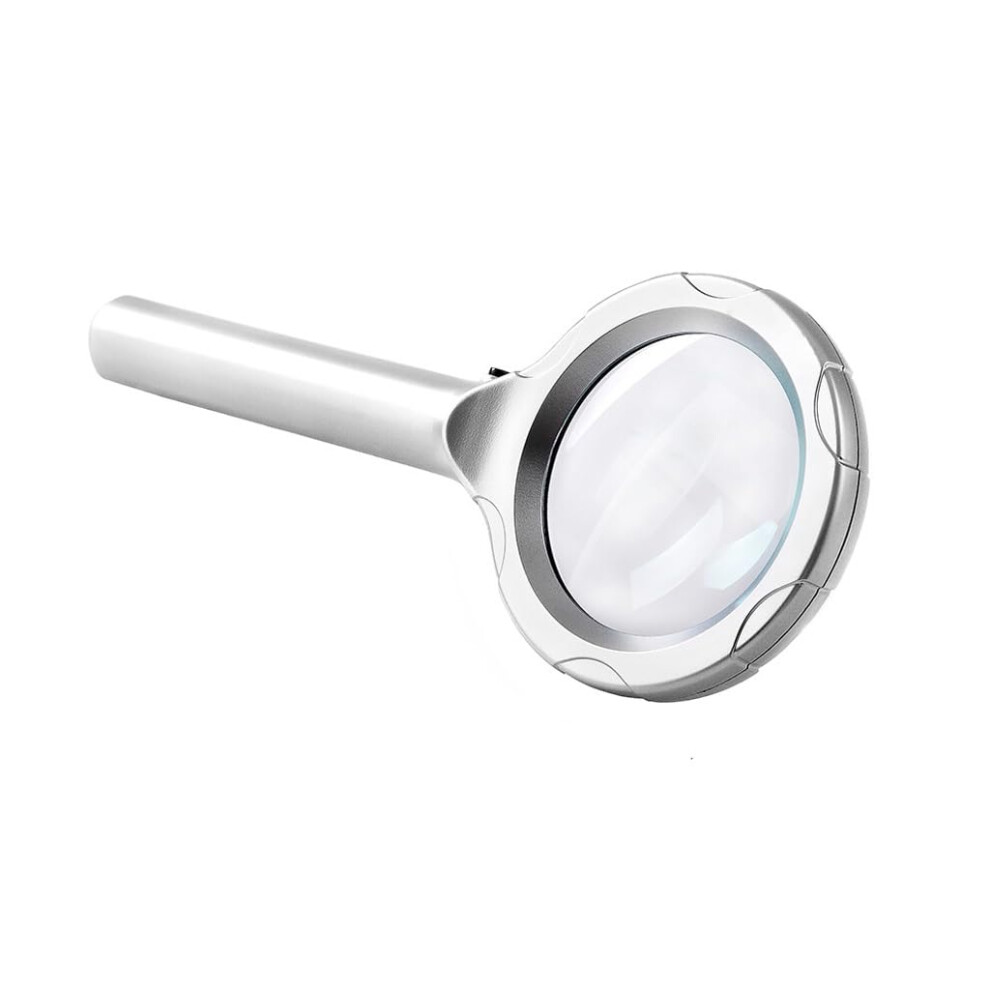 Rechargeable LED Handheld Magnifying Glass 4X Clear Lens with Ergonomic Lightweight Grip for Reading and Inspection