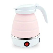 Elektrischer Wasserkocher – Tragbarer Mini-Wasserkocher aus Edelstahl und Silikon – 600 ml – Rosa