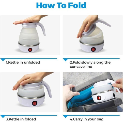 600ML Portable Camping Kettle, Foldable Kettle, Mini Silicone Electric Kettle for Camping -Blue 2
