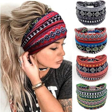 Breites Haarband für Damen, weiche elastische Boho-Stirnbänder, Leopardenmuster, Yoga-Sport-Stirnband, mehrfarbiges Haarband für Damen, 4 Stück
