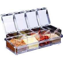 1 Stück klare Acryl-Gewürzgläser, Behälter, Gewürztopf, Küche mit 4 Löffeln, Gewürzflasche, Gewürzgläser