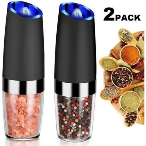 Kimjo Electric Salt and Pepper Mill Adjustable Gravity - Ανοξείδωτο ατσάλι με φως LED - Σετ 2