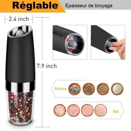 Kimjo Electric Salt and Pepper Mill Adjustable Gravity - Ανοξείδωτο ατσάλι με φως LED - Σετ 2 2