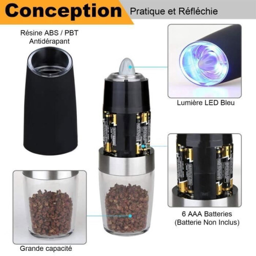 Kimjo Electric Salt and Pepper Mill Adjustable Gravity - Ανοξείδωτο ατσάλι με φως LED - Σετ 2 1