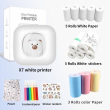 Mini Sticker Printer, Portable Wireless Bluetooth Thermal Printer, White Inkless Pocket Printer (Package B)