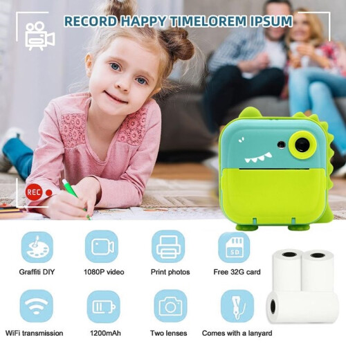 Παιδική φωτογραφική μηχανή Instant Print HD 1200W USB Επαναφορτιζόμενη Ιδανικό δώρο 1