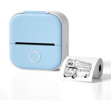 Tragbarer Mini-Thermodrucker, kabelloser Bluetooth-Stickerdrucker und Druckpapier – alles in Blau