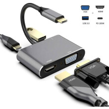Type C naar VGA + HDMI + USB3.0 + PD100W 4 in 1 oplaadadapter - hetzelfde scherm - grijs