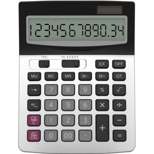 12 Digit Desktop Calculator, Standard Business Function Desktop Calculator, Silver