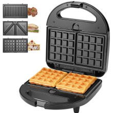 KotiCidsin multifunctionele wafelijzer, croque monsieur, grill en wafelijzer 3 in 1, hoog vermogen 750 W, zwart