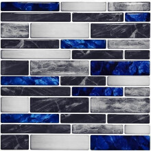 Pak van 10 blauwe zelfklevende tegelplaten met marmerpatroon, vinyl keukenachterwand met mozaïekeffect, 30 x 30 cm