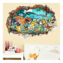 Pokemon Go 3D-muursticker Cartoon zelfklevend behangstickers kinderkamerdecoratie (60 * 90CM)