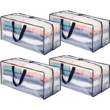 Confezione da 4 borse per traslochi extra grandi e resistenti con cinghie per zaino, riutilizzabili, durevoli (trasparente, confezione da 4)