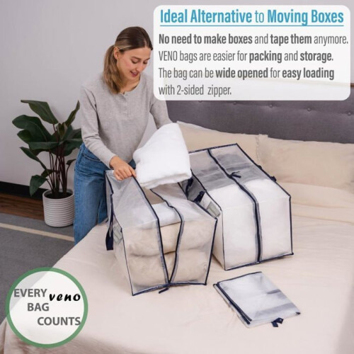 4 Pack Extra Large Heavy Duty Moving Bags with Backpack Straps, Reusable, Durable (Clear, 4 Pack) 1