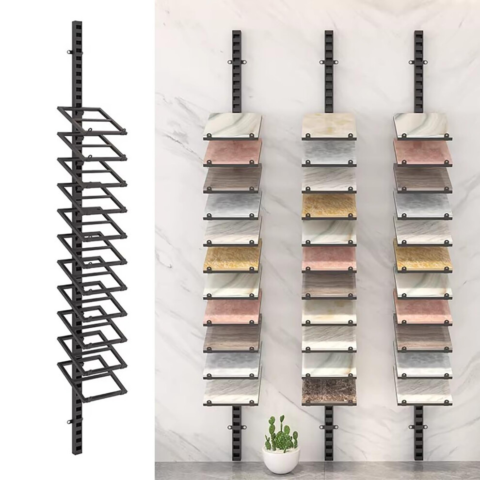Wall Mounted Tile Display Rack For Ceramic Samples, Spacesaving Iron Stand With Clear Tile View, 240Cm Black