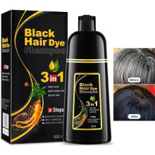 500 ml 3-in-1 zwarte haarverfshampoo, instant haarverfshampoo voor grijs haar, langdurige natuurlijke haarverf in minuten