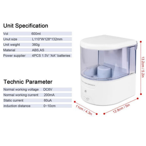 Soap Dispenser - IR Sensor - 600 ml - Automatic - Infrared - Touch Free 2