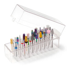 Nail Drill Bit Holder and Organizer 30 Hole Acrylic Storage Box with Protective Cover NonSlip Base
