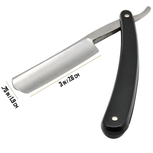 Straight Edge Razor with Smooth Black Handle for Precision Shaving, Foldable Safety Design 2