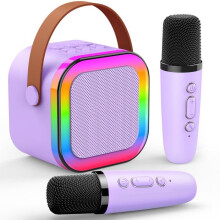 ATOPDREAM kinderkaraokemachine, met dubbele microfoons, Bluetooth-luidsprekerspeelgoed (5.0), RGB-bestuurbare lichten (paars)