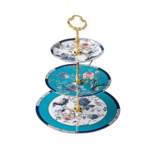 Elegant 3 Tier Ceramic Cake Stand with Floral Pattern for Weddings and Parties