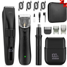 Beard Trimmer 4 in 1 Men's Grooming Kit with LED Display Waterproof Body and Nose Hair Trimmer