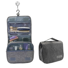 Waterproof Hanging Toiletry Bag with Magnetic Hook for Cruise, Travel Makeup Organizer Grey