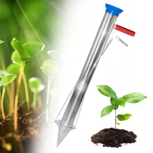 Vegetable Seedling Planter with Ergonomic Long Handle, Stainless Steel Garden Bulb Planter Tool