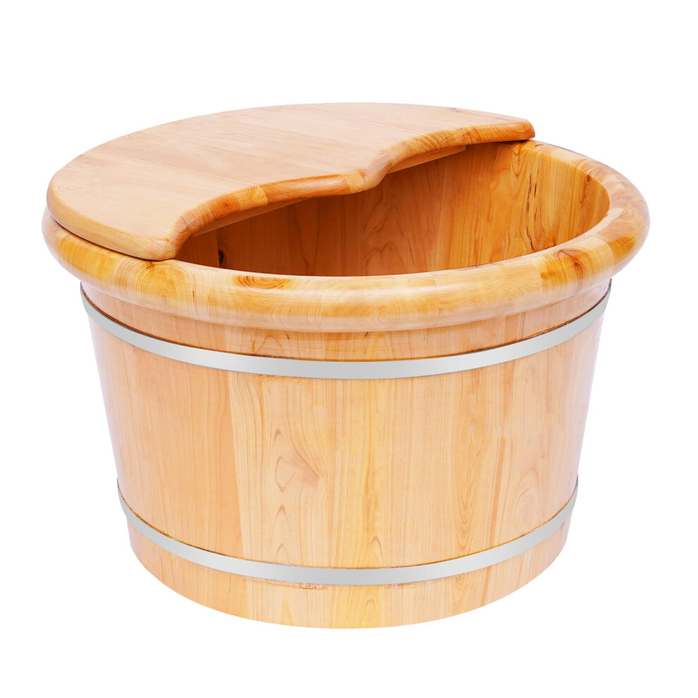 Cedar Wooden Foot Bath Tub with Lid and Massage Rollers for Deep Soak and Spa at Home