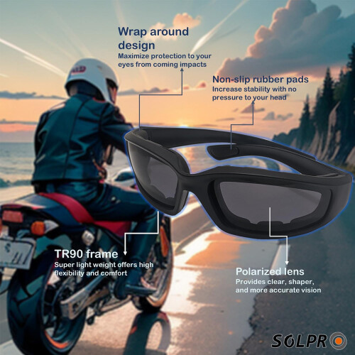 Motorcycle Riding Polarized Sunglasses UV400 Windproof Foam Padding Floating TR90 Frame Yellow 2