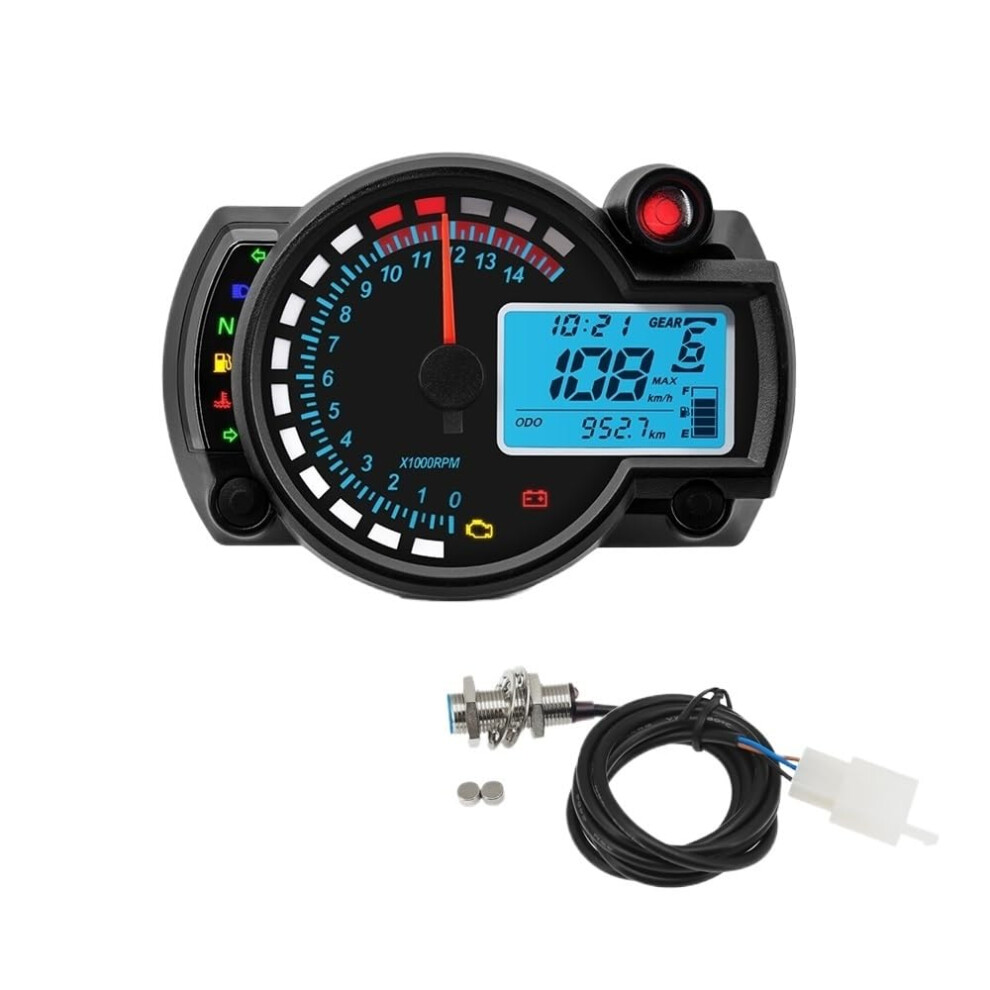 Universal Digital Motorcycle Tachometer And Speedometer 12V Gauge With 7Color Display And Gear Indicator 9455672704755