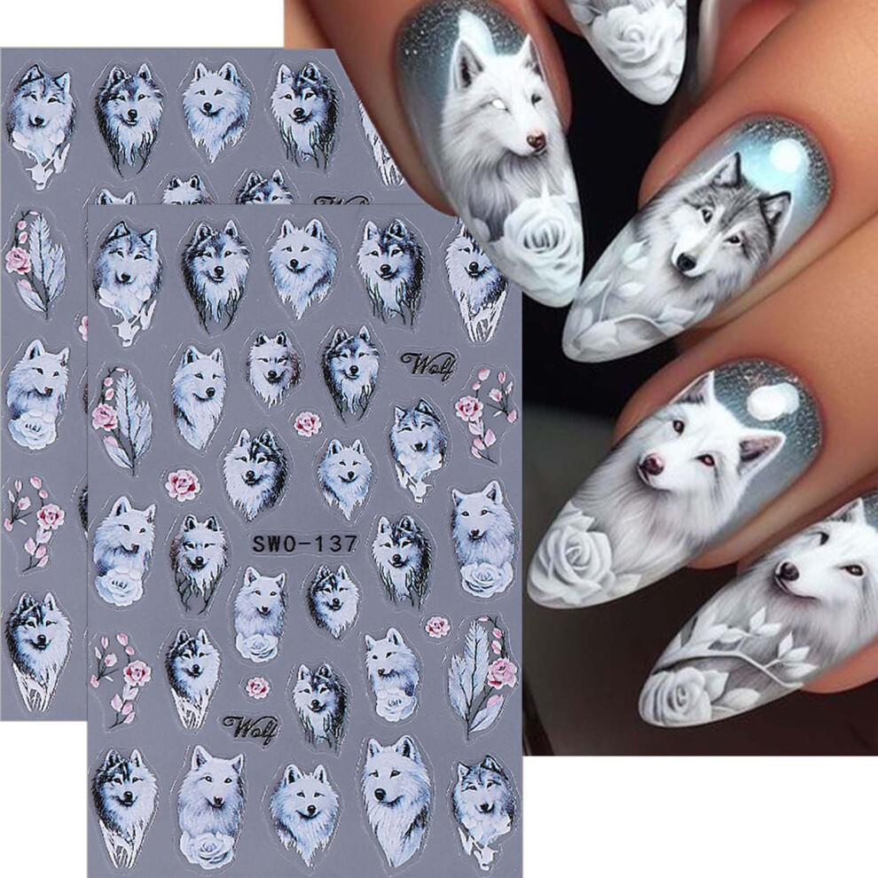 Christmas Nail Stickers Winter Snowflake Wolf 3D SelfAdhesive Decals for Holiday Manicure Decor