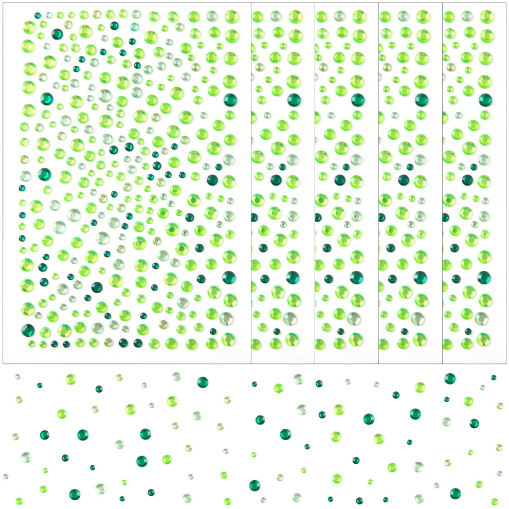 Green Selfadhesive Face Gems Rhinestone Stickers, Sparkly Mix Sizes Face Jewels For Eyes Hair Nails