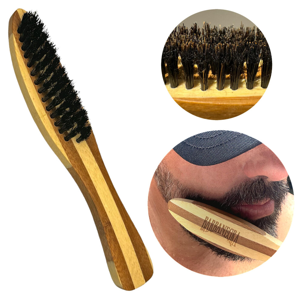 Boar Bristle Beard Brush for Men with Ergonomic Grip and EcoFriendly Bamboo Handle