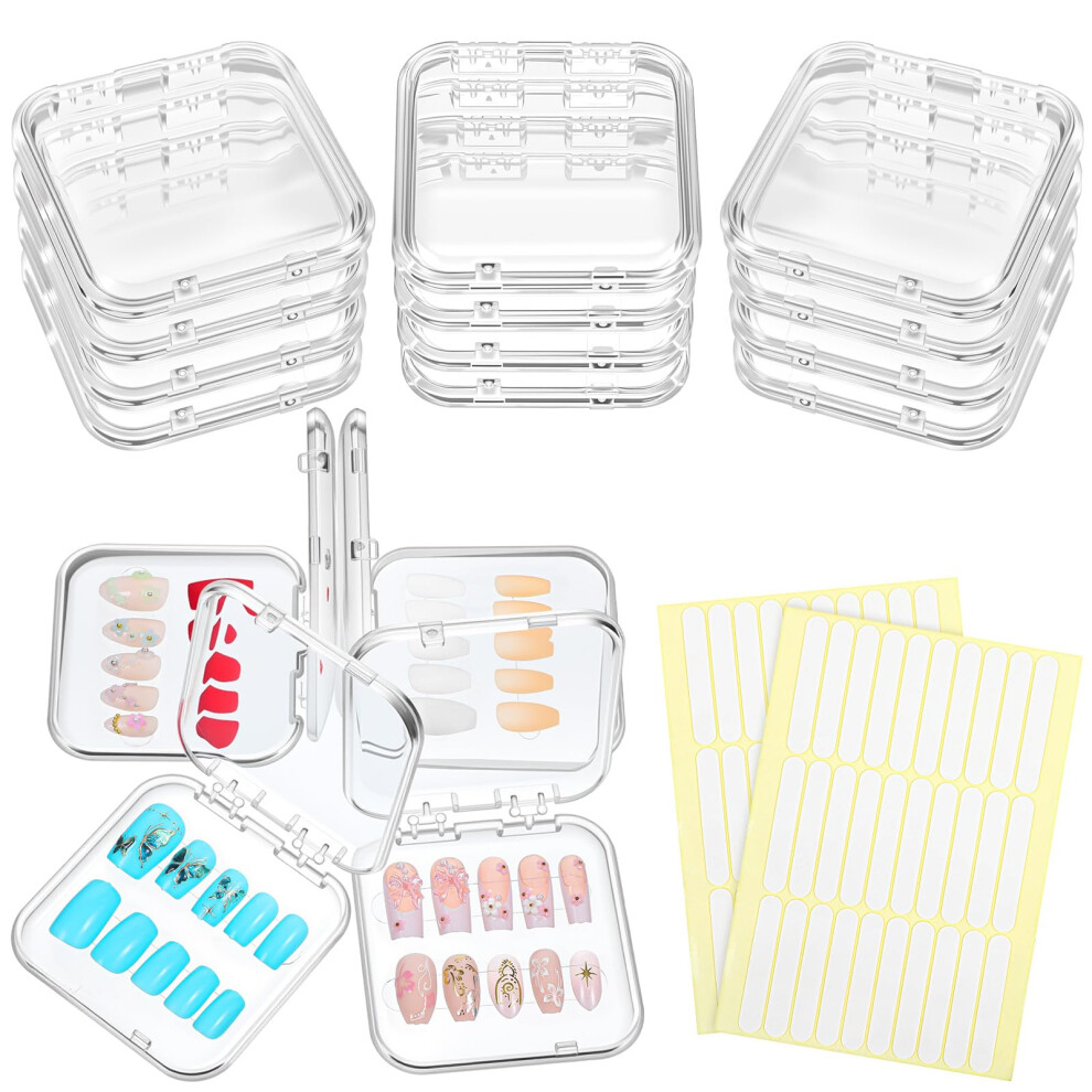 Press On Nail Storage Box with Adhesive Tape, Clear Acrylic False Nail Organizer for Salon