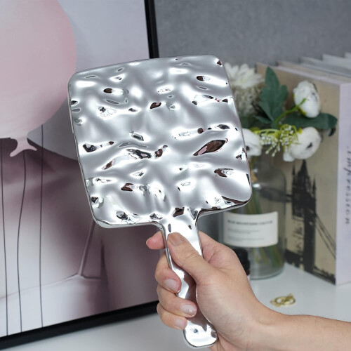 Large Square Hand Held Mirror with Clear Reflection View, Electroplated Silver, 11 x 6.2 Inch 1