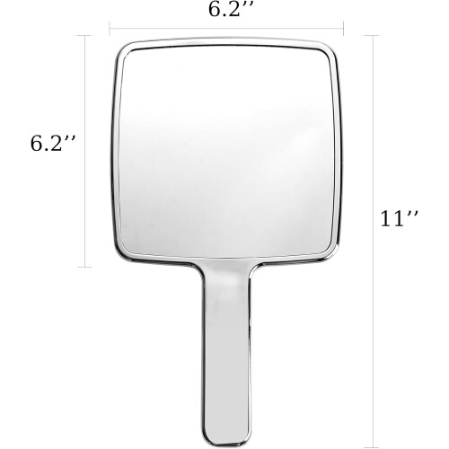 Large Square Hand Held Mirror with Clear Reflection View, Electroplated Silver, 11 x 6.2 Inch 2