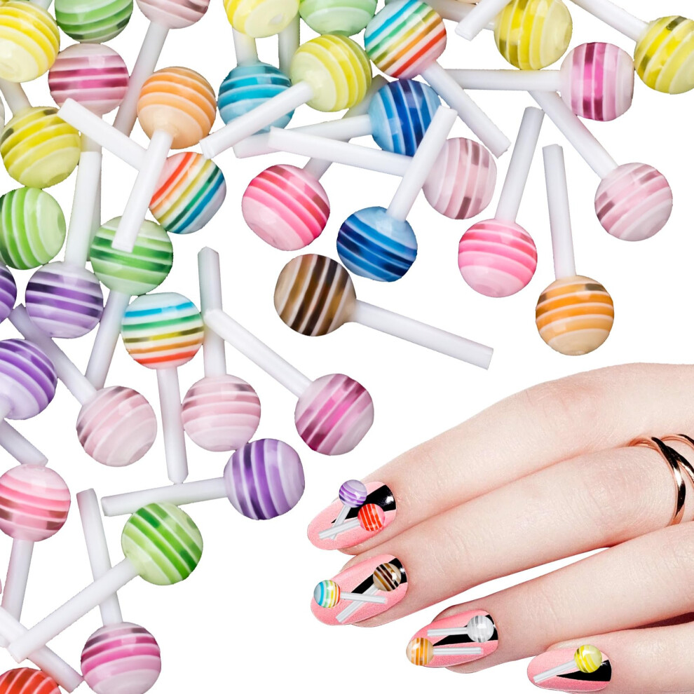 50pcs Colorful Lollipop Nail Art Charms Resin 3D Acrylic Candy Decorations for DIY Manicure
