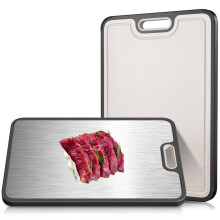 Stainless Steel and Wheat Fiber Double Sided Cutting Board with Juice Grooves and NonSlip Edge, 15.5''