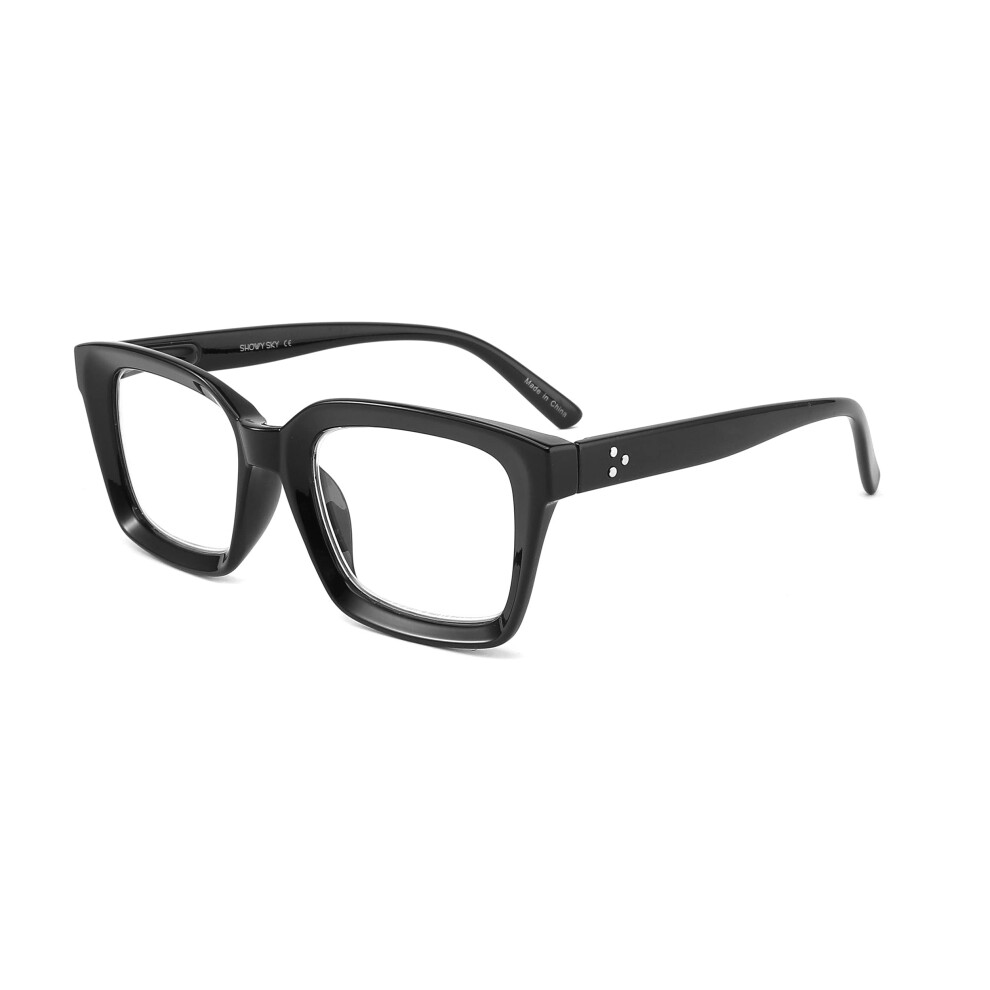 Blue/Light Oversized Retro Square Reading Glasses 1.0X For Women And Men With Blocking Lenses
