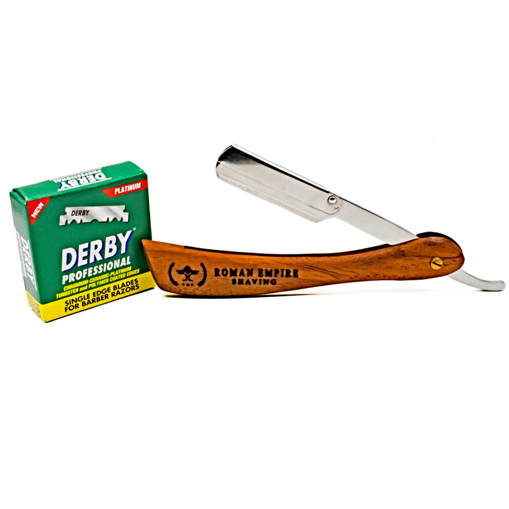 Straight Razor with Wooden Handle for Professional Barber Shaving, Includes 100 Blades