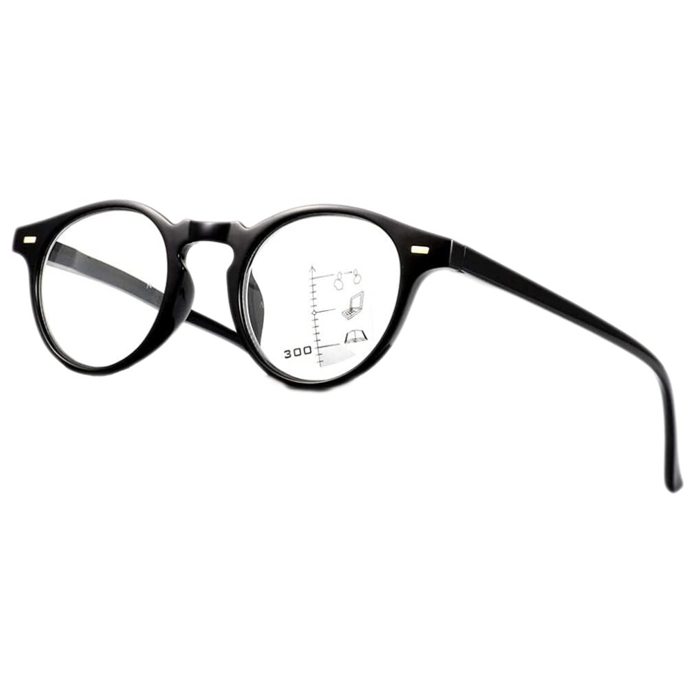 Black Progressive Reading Glasses +3.0 With Automatic Zoom Multifocus Lenses Lightweight Frame