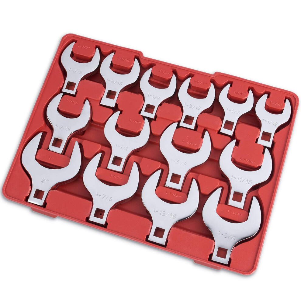 14Piece Sae Jumbo Crowfoot Wrench Set 1/2' Drive Chrome Vanadium Fits Tight Spaces With Tray 9455672706216